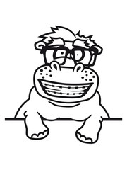 shield wall frame climb text underlined nerd geek smart hornbrille freak stupid braces funny sweet thick comic cartoon hippopotamus fat hippo