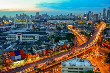 Nighttime and transportation in Bangkok city Thailand