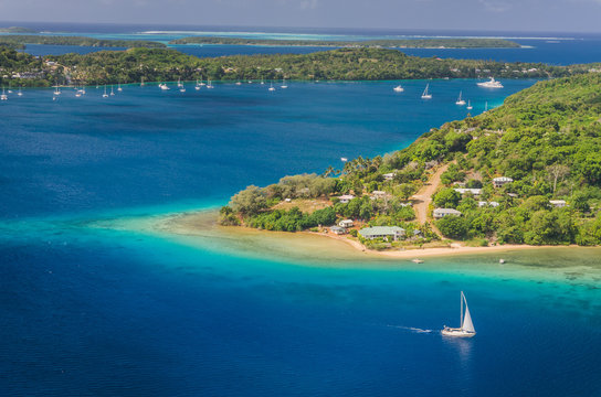 Yacht cruising Kingdom of Tonga,  from above