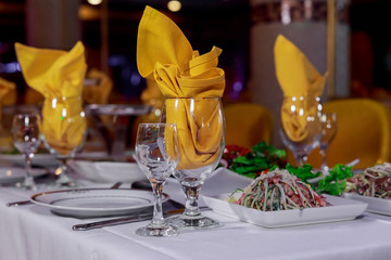 Beautiful served table for wedding or other celebration in restaurant