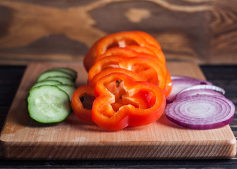 Fresh vegetables on the boards