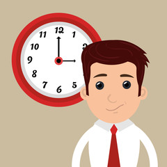 man clock cup coffee vector illustration design