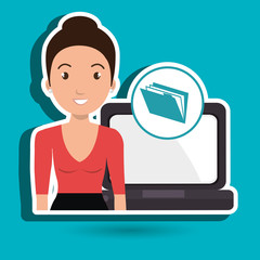 woman laptop clock idea vector illustration design