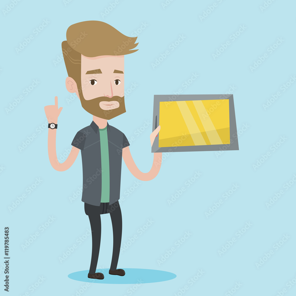 Poster Student using tablet computer vector illustration.