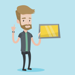 Student using tablet computer vector illustration.