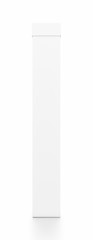 White tall vertical rectangle blank box with cover from front angle.