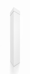 White tall vertical rectangle blank box with cover from front side angle.