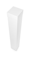 White tall vertical rectangle blank box with cover from top side angle.
