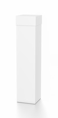 White tall vertical rectangle blank box with cover from top front far side angle.