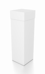 White tall vertical rectangle blank box with cover from top side angle.