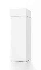White tall vertical rectangle blank box with cover from front far side angle.