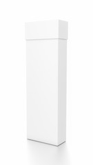 White tall thin vertical rectangle blank box with cover from side angle.
