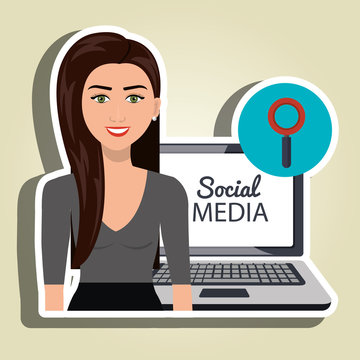 Woman Social Media Apps Vector Illustration Eps10