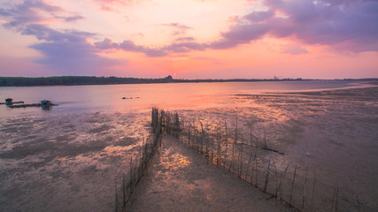 Fototapeta premium long fishing net on the beach catch every sea life pass in it at rhino island quiet and peace fishing village