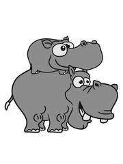 papa mama family fun outing piggyback laughing funny comic cartoon design sweet little cute baby hippo happy child