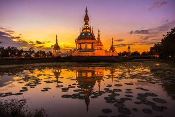 Buddhist Pagoda in twilight / Buddhist Pagoda in twilight at Wat Thung Setthi, Khoankaen, Thailand