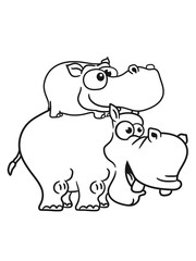 papa mama family fun outing piggyback laughing funny comic cartoon design sweet little cute baby hippo happy child