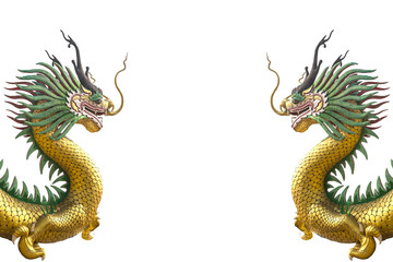 Fototapeta premium Golden dragon statue on white background