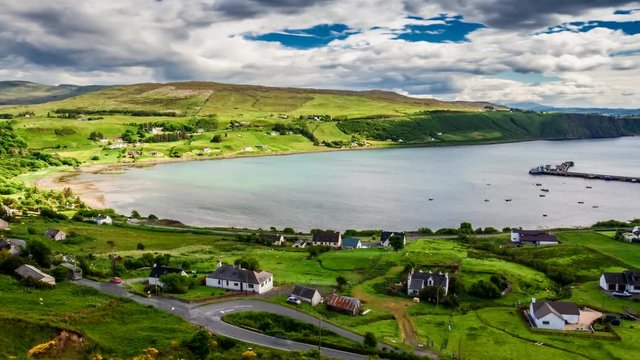 Sunny day in the Uig town, Skye Island, Scotland, 4k, Timelapse