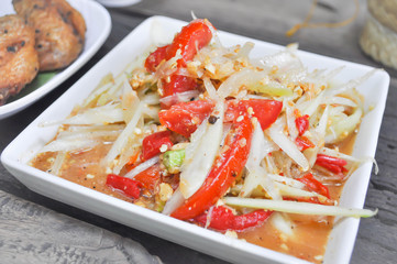 spicy salad or papaya salad, SOM TAM in Thai food