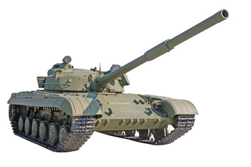 The old Russian tank on a white background.