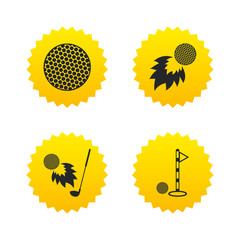 Fototapeta premium Golf ball icons. Fireball with club symbol.