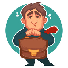 afraid businessman, vector cartoon character with depress emotio