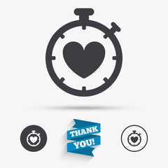 Heart Timer sign icon. Stopwatch symbol.