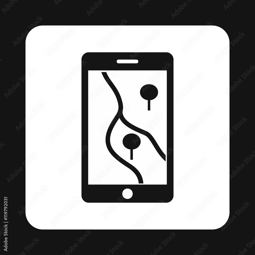 Poster phone with maps icon in simple style isolated on white background. navigation symbol