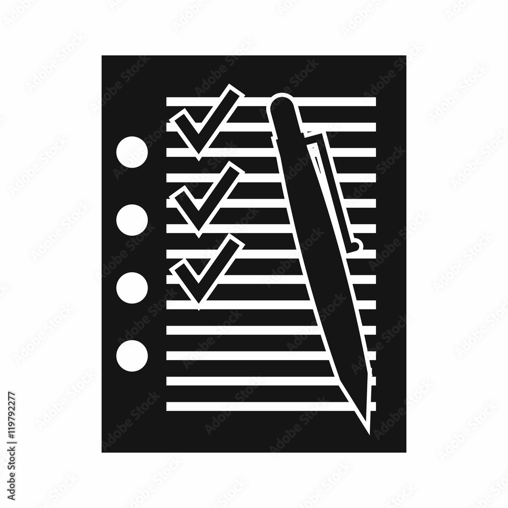 Poster document with plan and pen icon in simple style isolated on white background. contract symbol