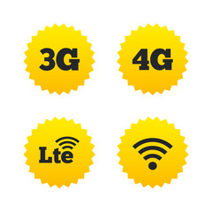 Mobile telecommunications icons. 3G, 4G and LTE.