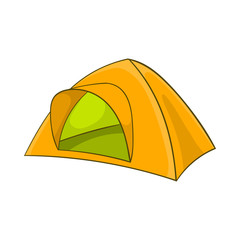 Yellow tent icon in cartoon style on a white background