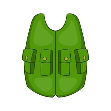 Green Hunter Vest Icon In Cartoon Style On A White Background