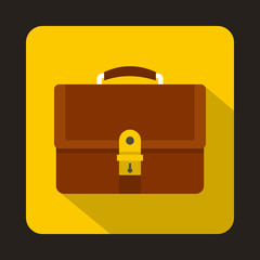 Business brown briefcase icon in flat style isolated with long shadow