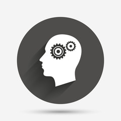 Head with gears sign icon. Male human head.