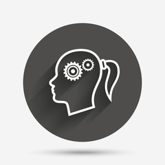 Head with gears sign icon. Female woman head