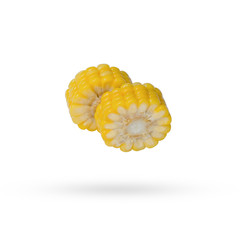 a sliced piece of yellow corn isolated on white