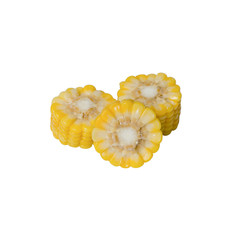 a sliced piece of yellow corn isolated on white