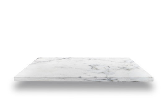 Empty top of white mable stone table on white background