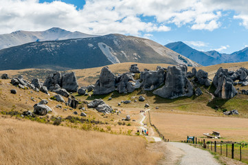 Weird landscape of Castle Hill in Southern Alps, Arthur's Pass, South Island of New Zealand