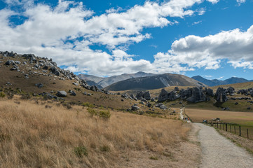 Weird landscape of Castle Hill in Southern Alps, Arthur's Pass, South Island of New Zealand