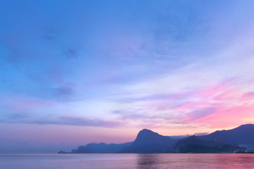 sunset on a background of mountains