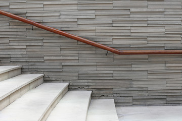 Walls and walkways with handrails.
