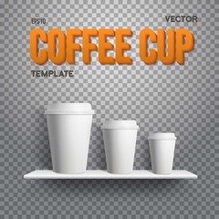 Realistic Vector Coffee Cup Takeout Template Set. White Paper Co