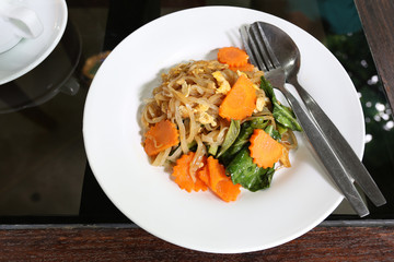 Fried Noodle on white dish.