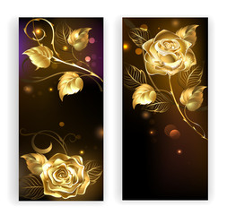 Two banners with gold roses