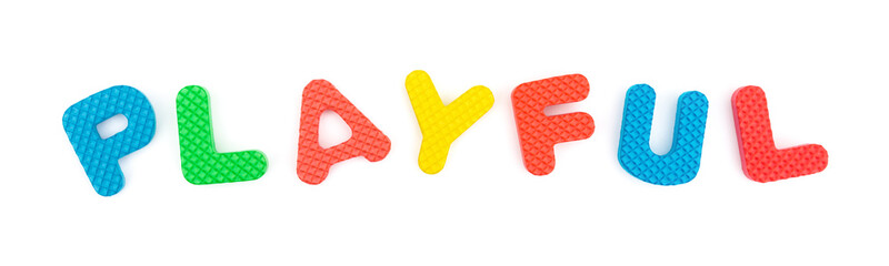 letters of playful made by alphabet jigsaw puzzle on white