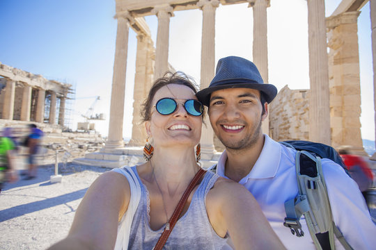 Young couple visiting Athens, Greece