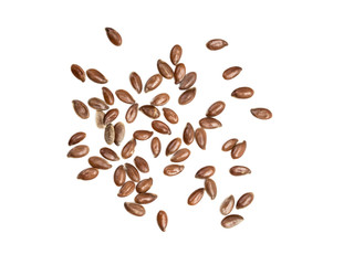 Obraz premium Some linseeds spread out on white background seen from above