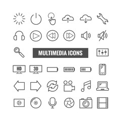 Set of multimedia outline icons. Thin icons for print, web, mobile apps